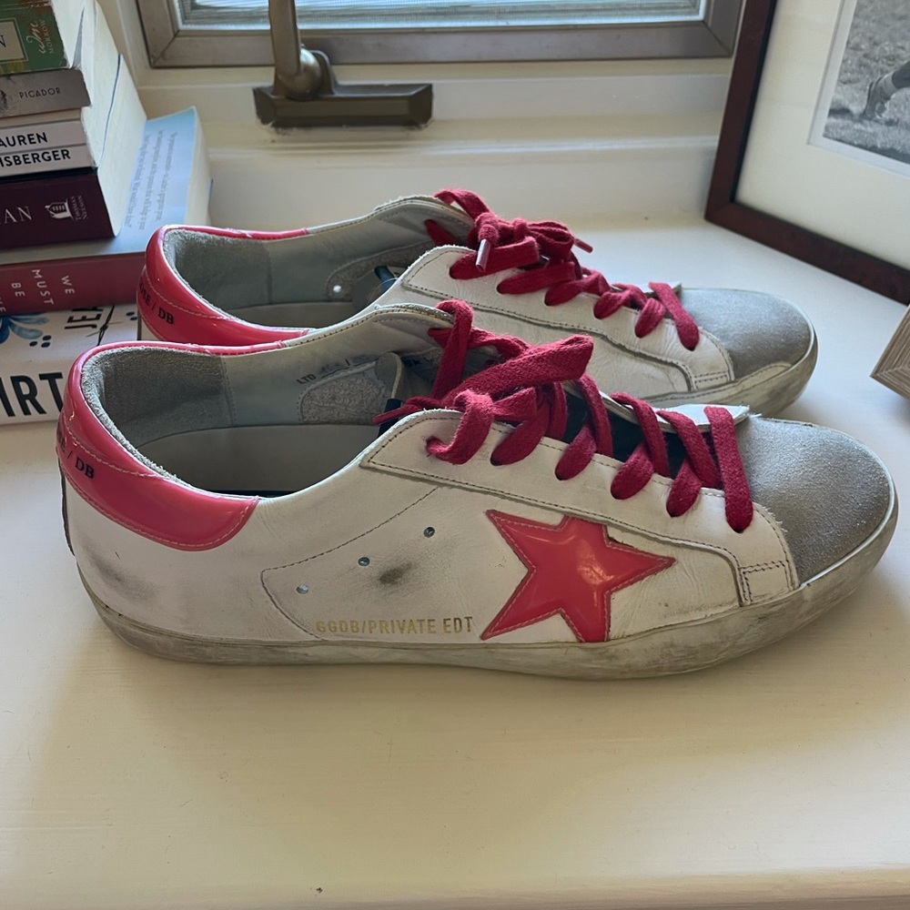 White and Pink Golden Goose Superstar Sz 39